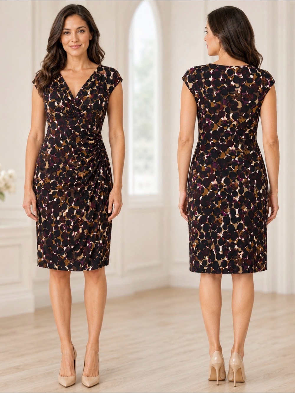 Lauren Ralph Lauren Abstract Floral Ruched Sheath Dress Size 12